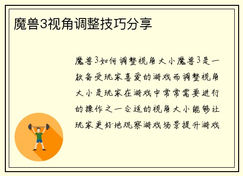 魔兽3视角调整技巧分享