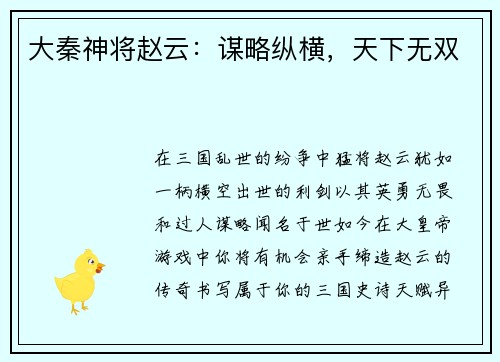 大秦神将赵云：谋略纵横，天下无双