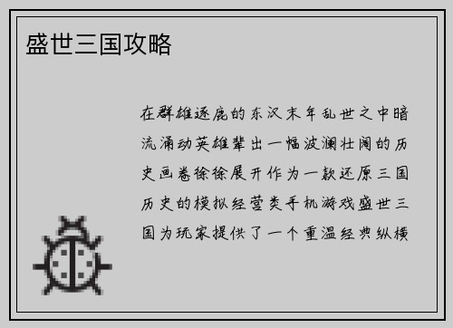 盛世三国攻略